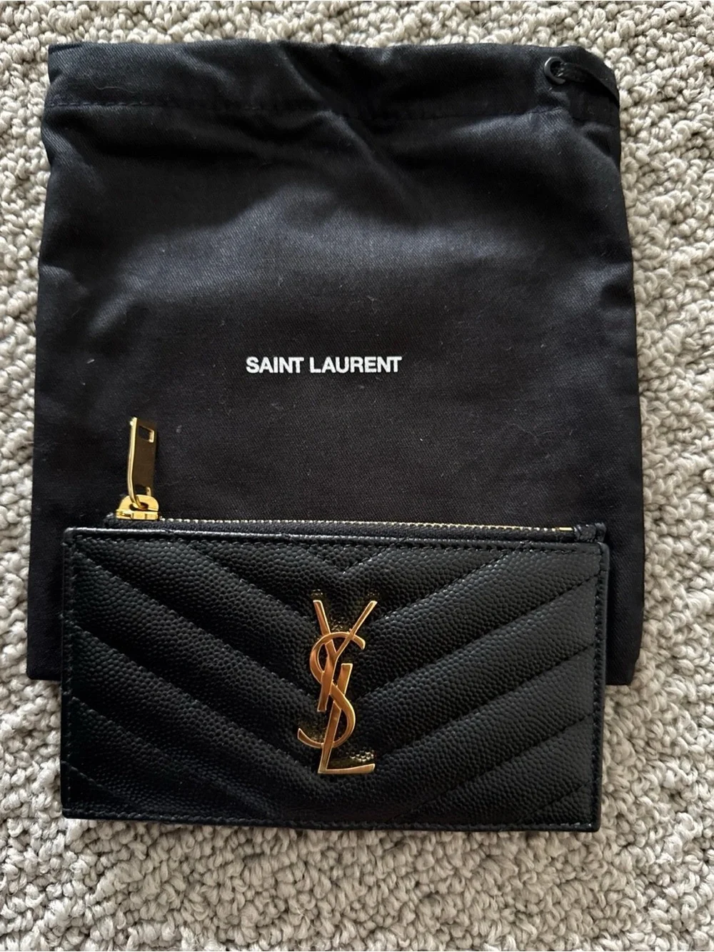Saint Laurent Black Chevron Quilted Card Holder with Gold YSL Logo - Picture 2 of 5